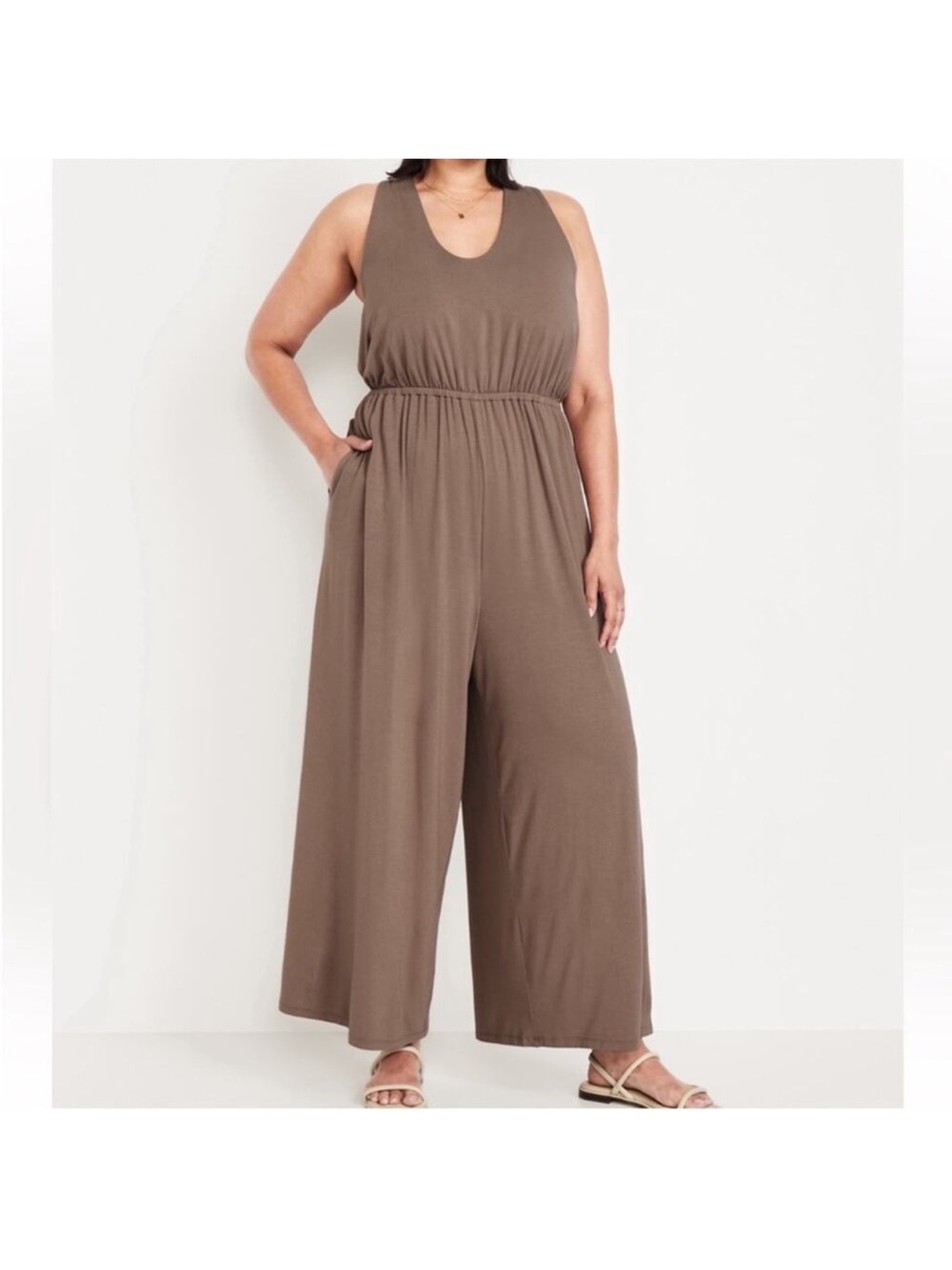 Old Navy Taupe Waist-Defined Halter Jumpsuit size XL